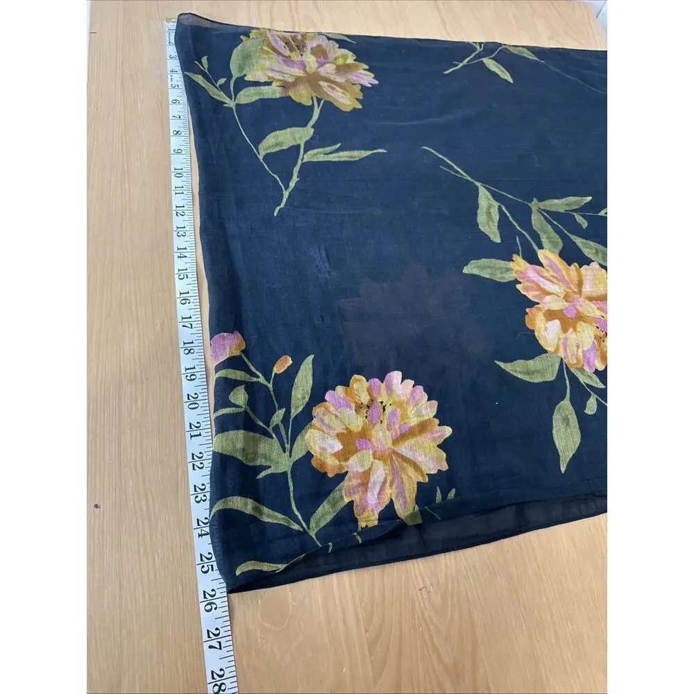 VTG Polo Ralph Lauren Scarf Embroidered Logo Dark Floral Preppy Classic Romantic